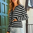 thumbnail image 2 of ZQGJB Women Striped Cardigan Sweaters Fashion Long Sleeve Slim Fit Button Down Cropped Knit Lady Jackets Coat 2025 Fall Outfits Trendy Clothes Black S, 2 of 9