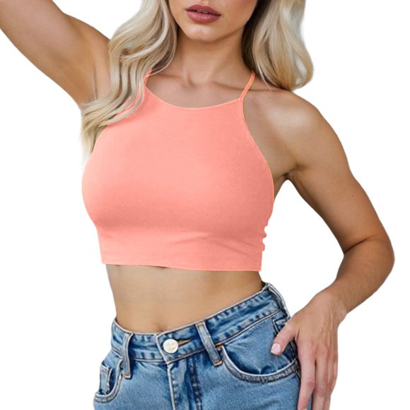 Riforla Hauts de Maillot de Bain pour Femmes Style Rétro des Années 50, Haut de Bikini à Dos Noué avec Rembourrage Doux et Liens Ajustables, Hauts de Bikini pour Femmes Rose m