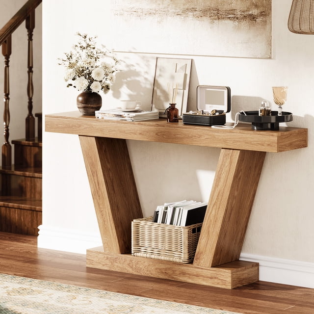 Gaderth 63 Inch Console Table, 2 Tier Farmhouse Narrow Sofa Table Behind Couch, Extra Long Entryway Table With Storage Shelf for Hallway, Foyer, Living Room, Entrance, Corridor