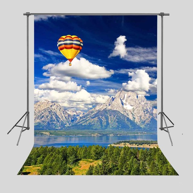 Fondo ABPHQTO 150x220cm Montaña y Río Bajo Cielo Azul Nubes Blancas Accesorios de Fotografía