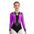 thumbnail image 3 of Moggemol Girls Figure Ice Skating Outfits Ballet Dance Performance Bodysuit Unitards Athletic Jumpsuit Purple 6, 3 of 7