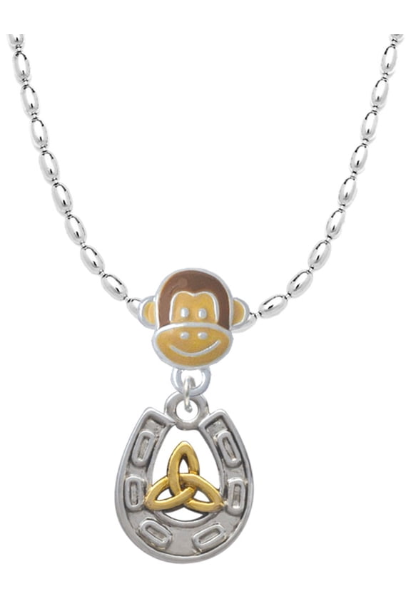 Two-tone Horseshoe with Trinity Knot Mia Monkey Charm Necklace