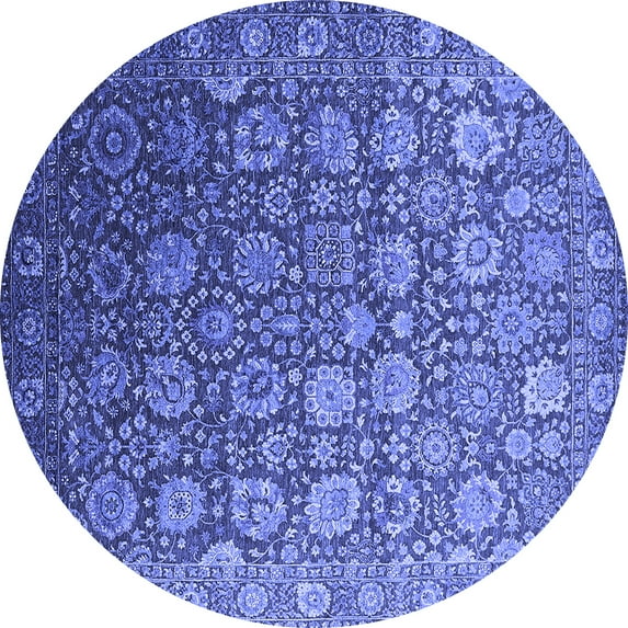 Ahgly Company Machine Washable Indoor Round Oriental Blue Industrial Area Rugs, 6' Round