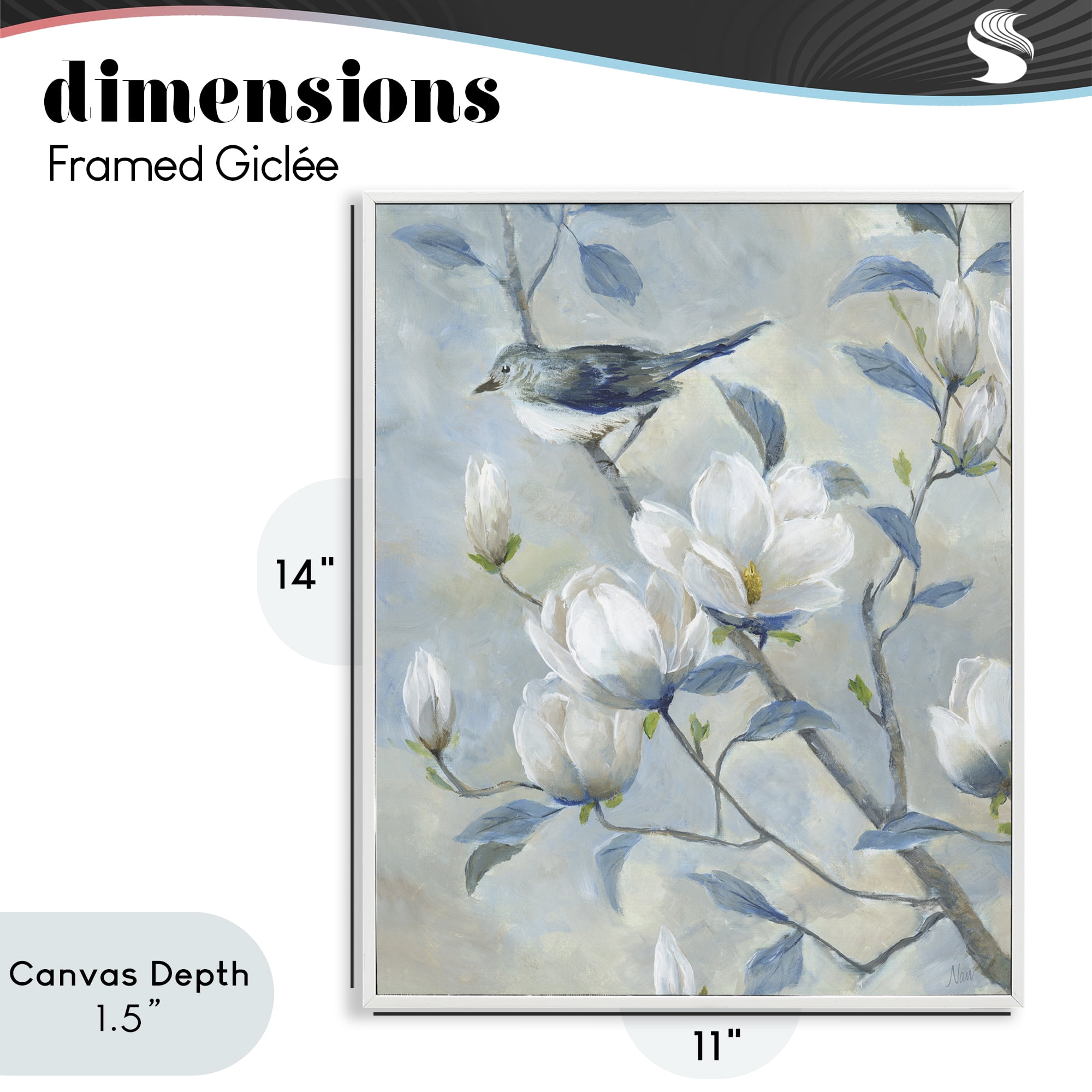 Stupell Industries Blue Bird in Magnolia Tree White Framed Giclee Art, design by Nan