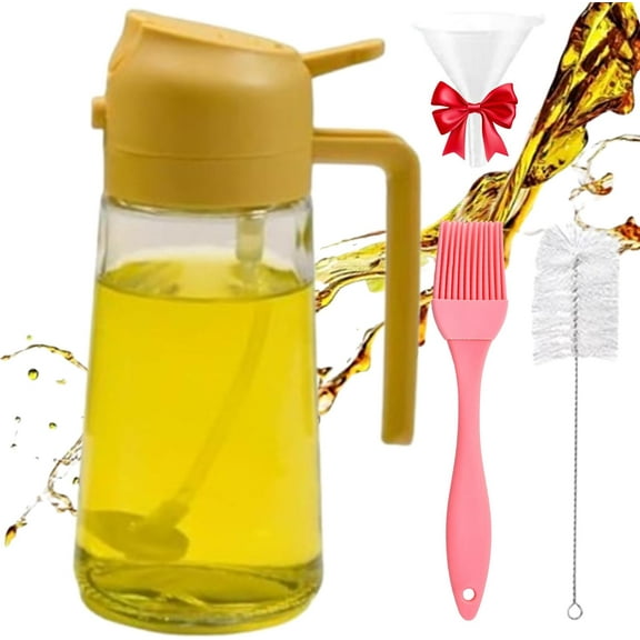 2-in-1 Glass Oil Sprayer and Dispenser,Refillable Oil Sprayer for Cooking,Olive Oil Dispenser Bottle for Kitchen,Oil Mister Spray Bottle for Cooking,for Air Fryer,Baking,Grilling (470ml/16Oz, Green)