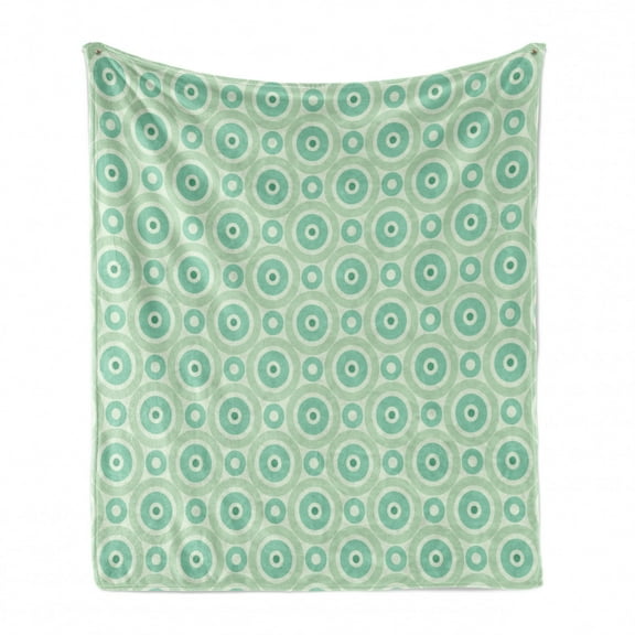 Mint Soft Flannel Fleece Blanket, Big and Little Circles in Symmetrical Composition with Vintage Pastel Colors, Cozy Plush for Indoor and Outdoor Use, 70" x 90", Mint and Pale Green, by Ambesonne