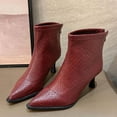 thumbnail image 2 of Xfvqtps Womens Leather Ankle Boots Winter Fashion Pointed Toe High Heel Boots with Side Zipper Embossed Pattern Casual Wear for Outdoor Wine, 2 of 9