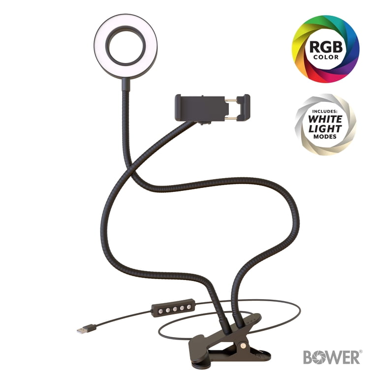 Rollei Kit De Bureau LED Comfort - Blanc - Mini Trépied Avec Lumière Vidéo LED RVB, Tête Sphérique Et Support Pour Smartphone, Idéal Pour Les Vloggers