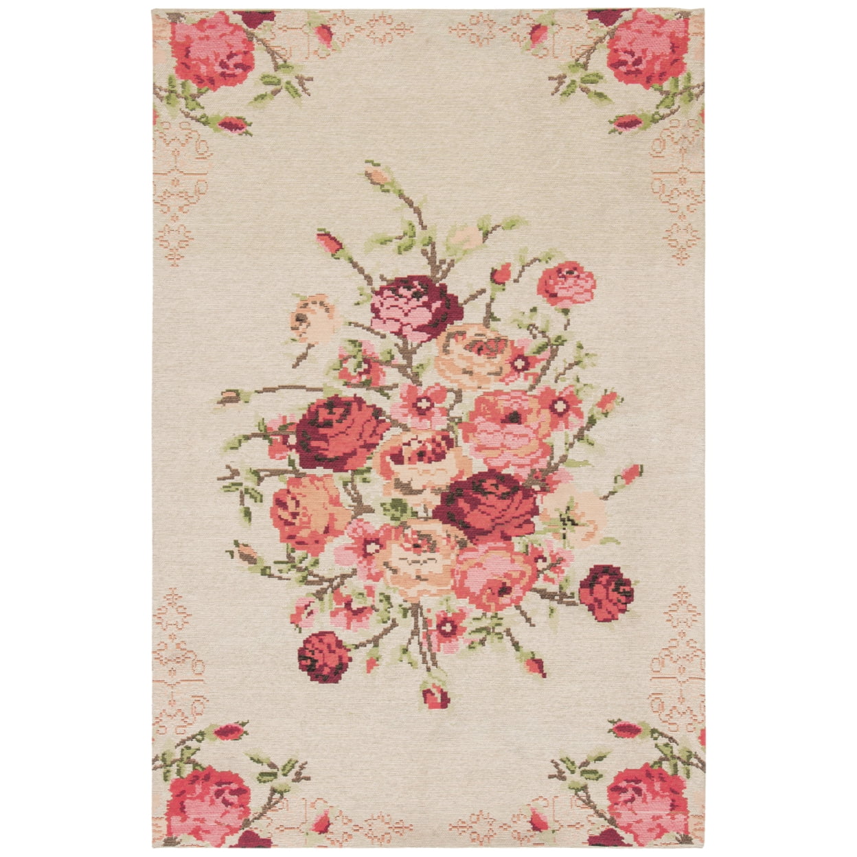 SAFAVIEH Classic Vintage Morven Floral Polyester Area Rug, Beige/Red, 9' x 12'