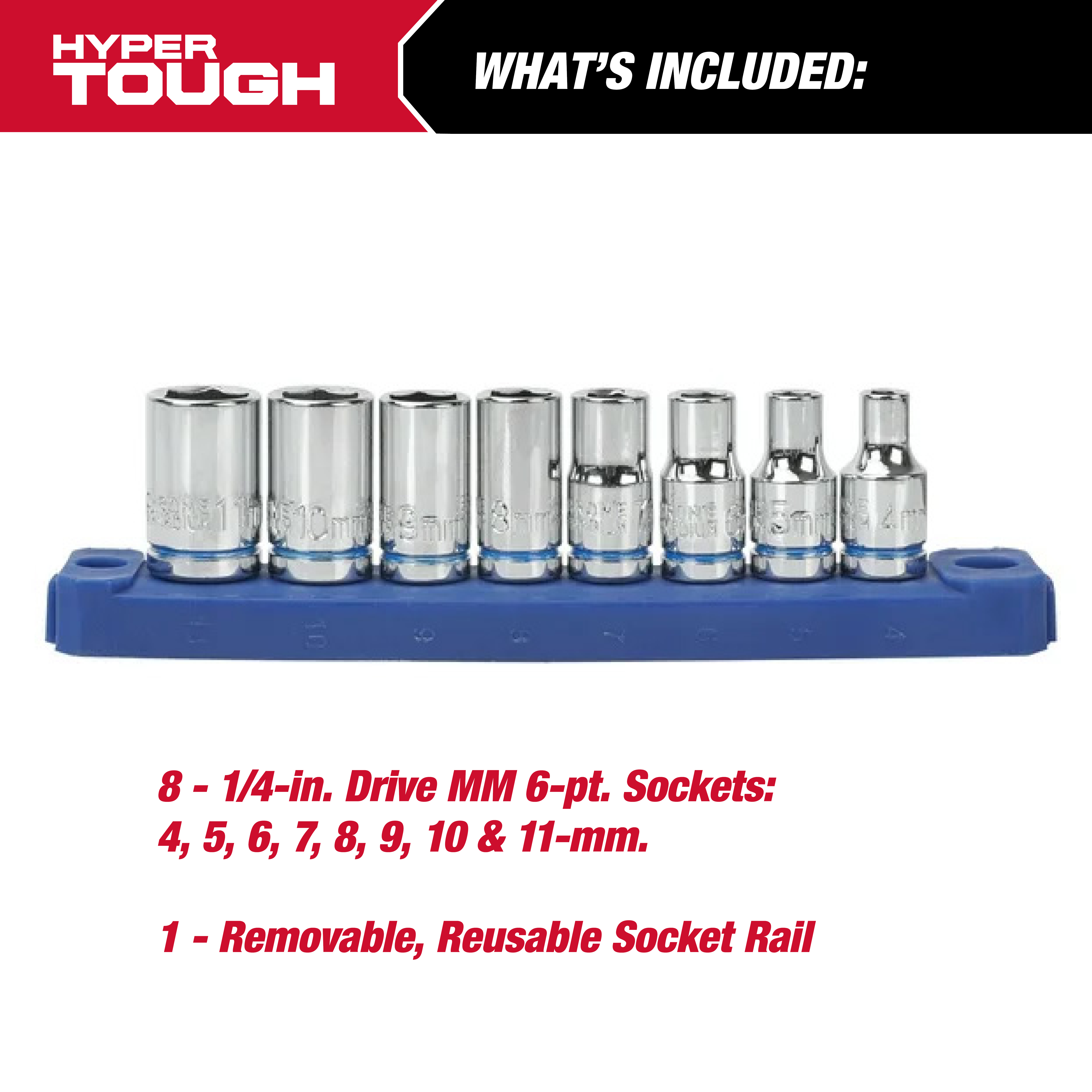 Juego de llaves de vaso y trinquete Hyper Tough de 19 piezas, 1/4 de pulgada, SAE y métrico 3