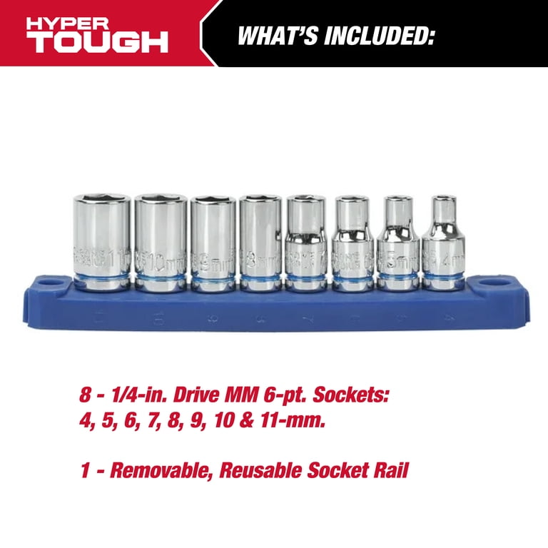 Hyper Tough 19 Piece 1/4 Inch Drive Ratchet and Socket Set for