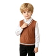 thumbnail image 6 of SHTXOZHI Kid's Knitted School Uniform Sweater Sleeveless V-Neck Pullover Basic Layering Casual Fall Striped Tank Tops, 6 of 9