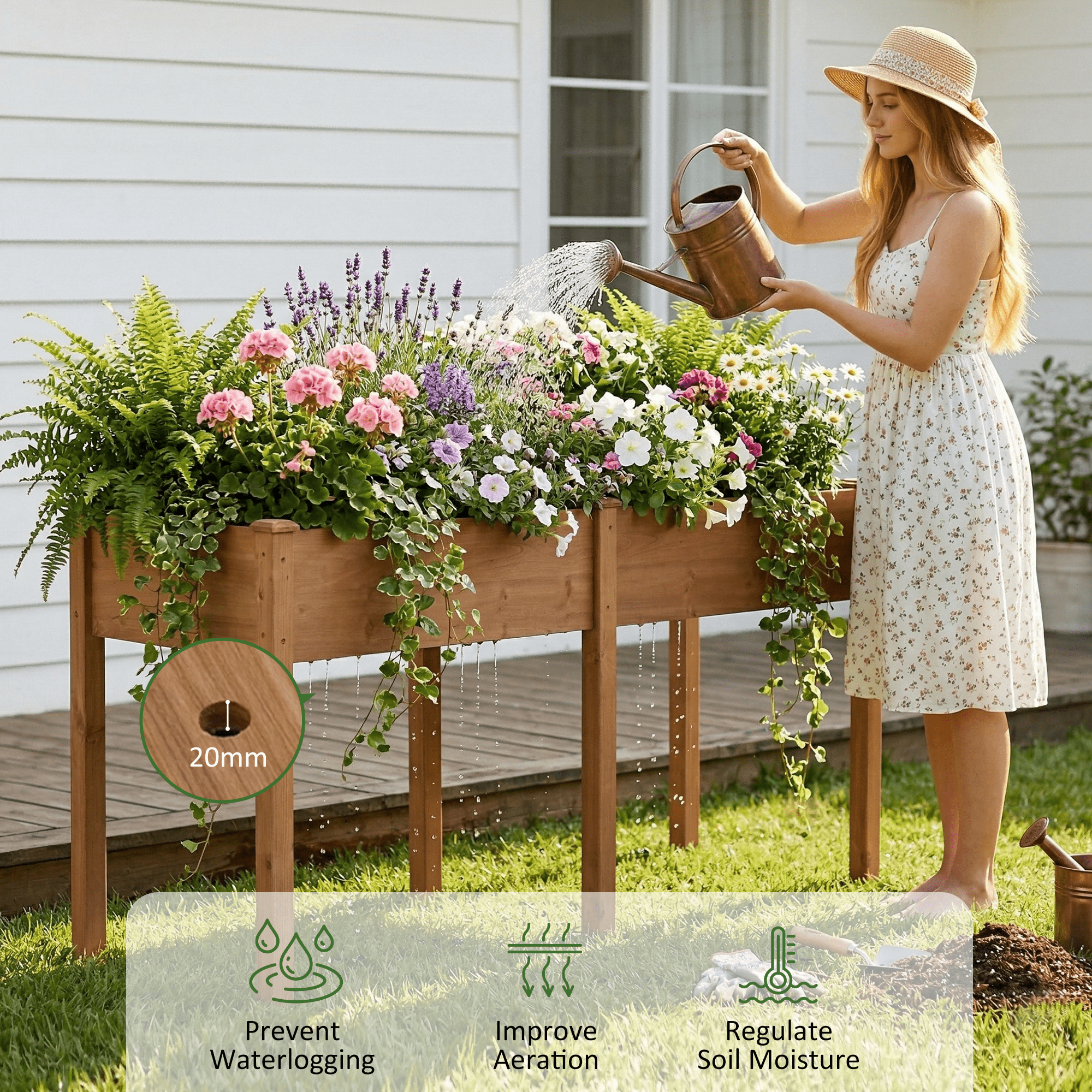 LIFERECORD Wooden Raised Garden Bed with Legs, 72"L X 23"W X 30"H, Elevated Reinforced Large Planter Box for Vegetable Flower Herb Outdoors, Brown