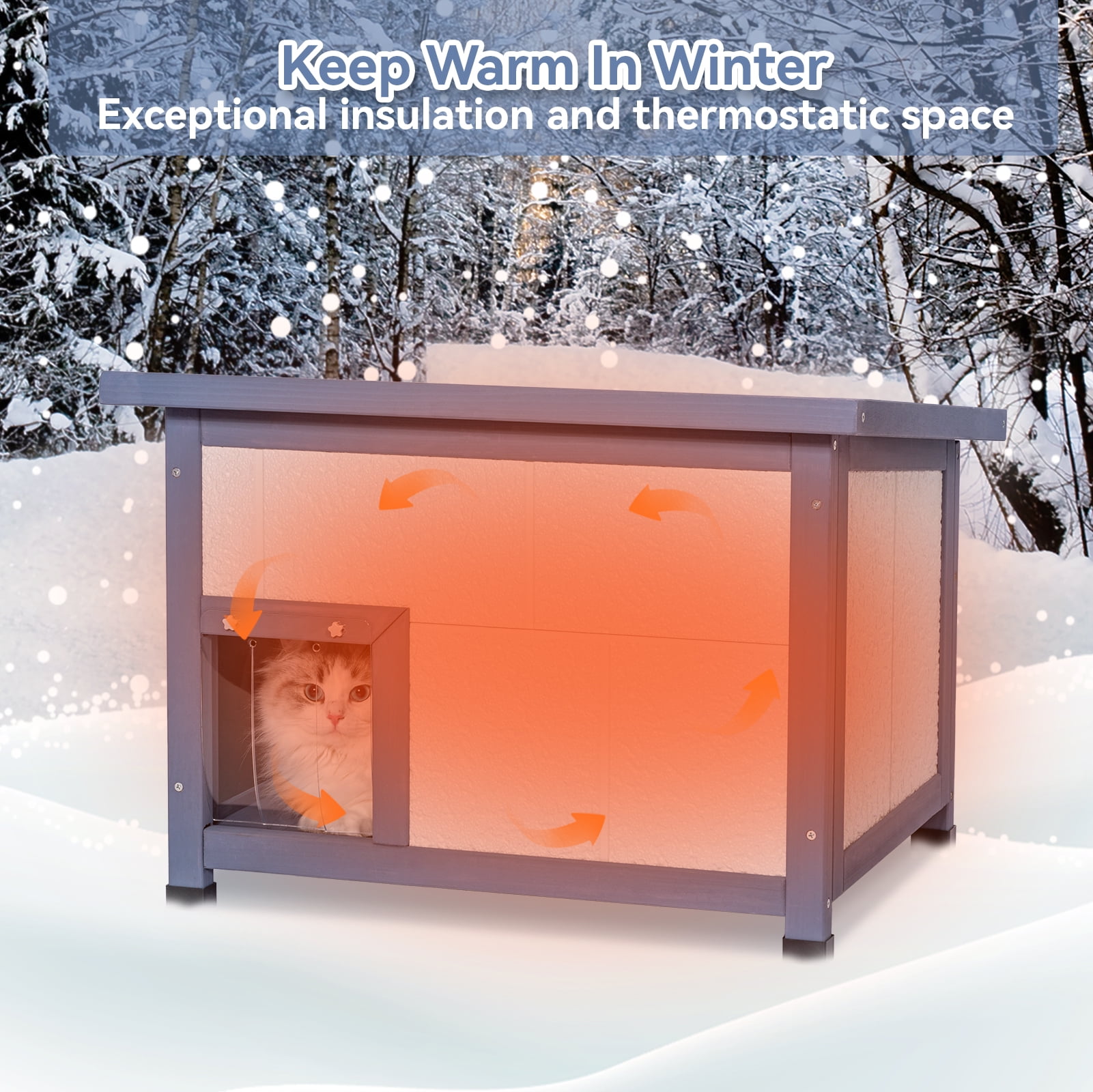 PETSFIT Outdoor Insulated Cat House with Escape Door & PVC Door Curtains