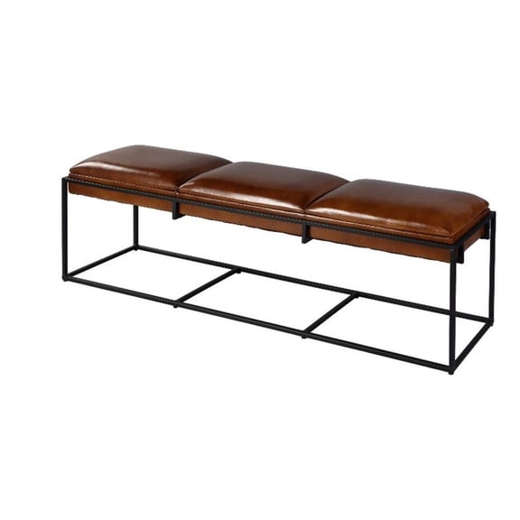 Butler Specialty Company Kane 62 in. W Leather and Iron Accent Bench - Brown