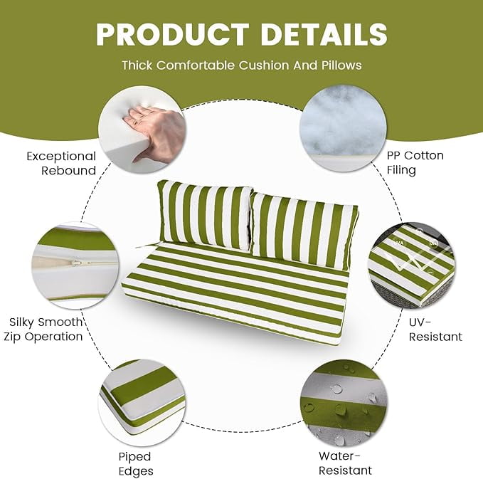 Outdoor Loveseat Cushion Set, 48 x 24 inch, Water Repellent Patio Furniture Cushions Replacement with Removable Cover( Grass Green)