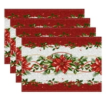 Beautynvta Christmas Placemats Set of 4, Christmas Flower Rectangle Table Mat, Xmas Holiday Washable Place Mats for Home Kitchen Dining Party Table Decoration, 12''x18''