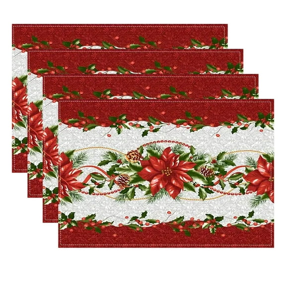 SLYNSHome 4 Pcs Christmas Place Mats - 12x18 inch - Linen - Washable - Xmas Themed Tablemat Placemats for Holiday Wedding Party Home Decoration