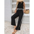 thumbnail image 5 of Womens Summer 2 Piece Outfits Sleeveless Cropped Tank Button Back Top Wide Leg Pants Linen Set Black XL, 5 of 9