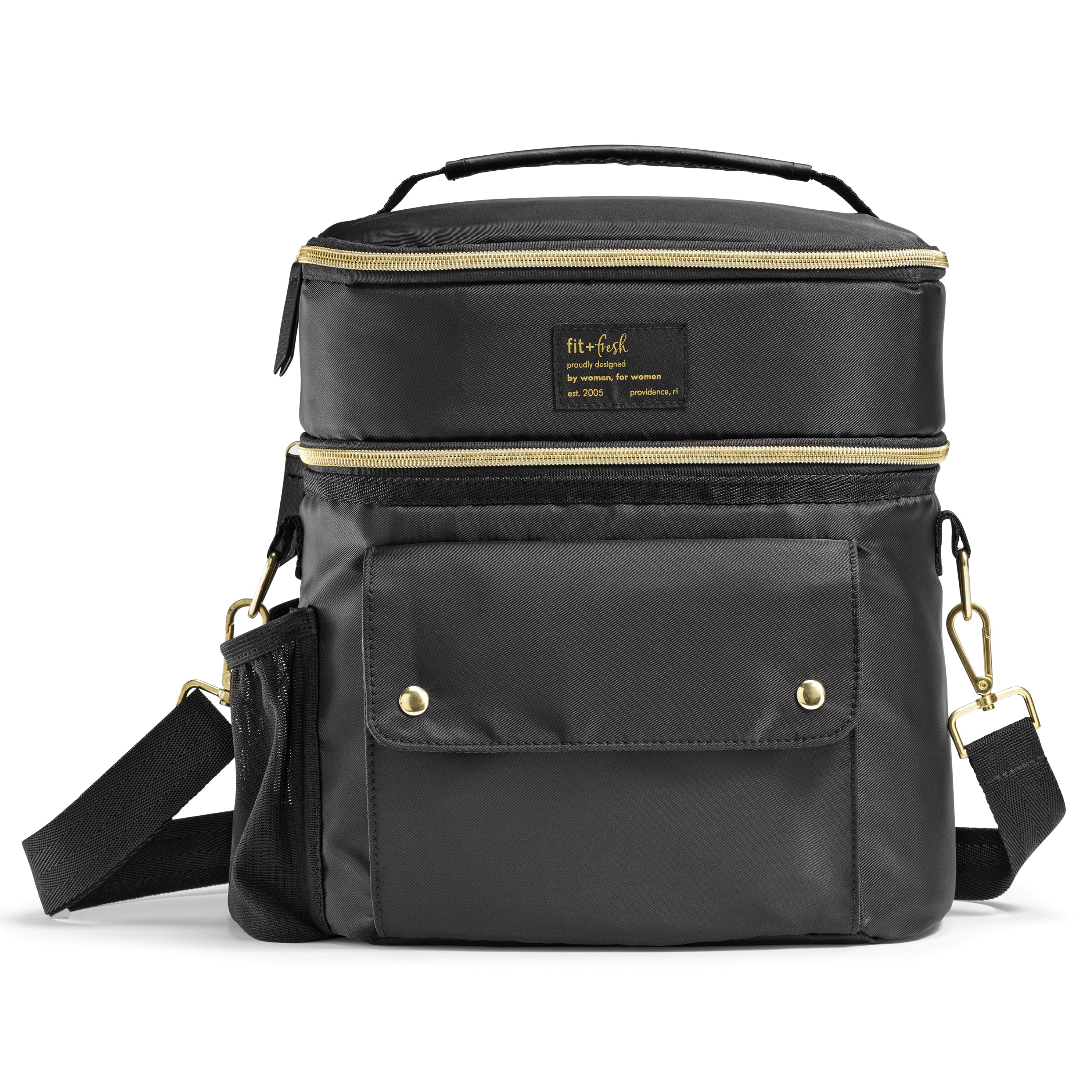 Fit + Fresh Dual Compartment Lunch Bag For Women, Insulated Lunch Box With Containers, Black