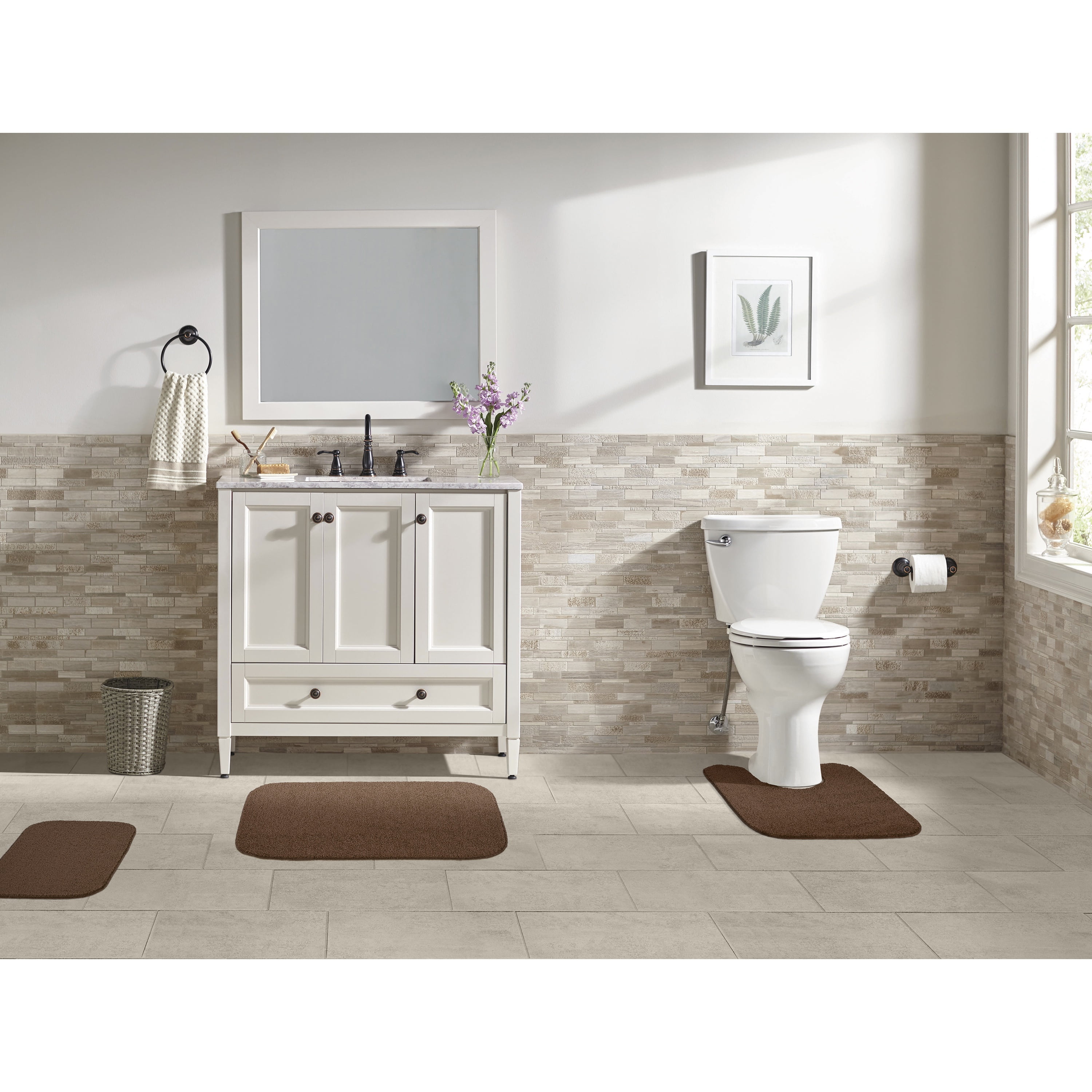 Garland Rug Gramercy Washable Bath Rug Set, 3-Piece (2 Bath Rugs, & Contour Rug) Cinnamon