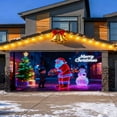 thumbnail image 2 of 16x7ft UV Activated Christmas Garage Door Cover Banner, Glows in Dark 2D Flat Holiday Garage Door Covers with Cartoon Santa and Elf, Xmas Outdoor Indoor Party Decoration - B, 2 of 7