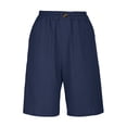 thumbnail image 5 of Tdoqot Womens Bermuda Shorts Knee length- Loose Fit Elastic Waist Summer Cotton Linen Casual Shorts with Pockets Dark Blue Size L, 5 of 7