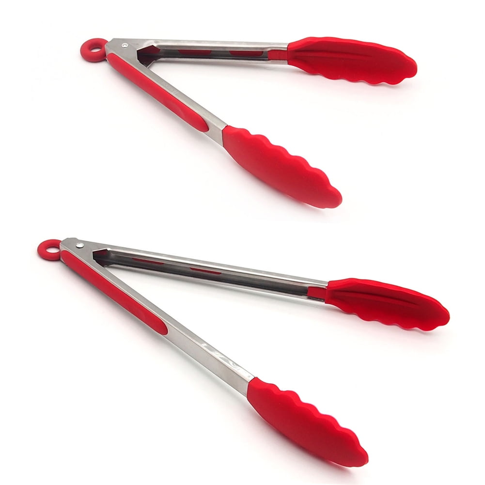 2 Pcs Kitchen Silicone Tongs Nonslip Grip Stainless Steel Handle Food