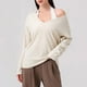 thumbnail image 5 of Top de encaje color crema,Camiseta deportiva de manga larga con cuello en V para mujer, mezcla de algodón transpirable, corte holgado para hacer ejercicio y usar en casa, sopatenor, 5 of 9