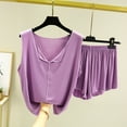 thumbnail image 2 of Swuxness Women's Sleeveless Pajama Two Piece Sets, Fall Short Pants Set, Women's Plus Size V Neck Camisole Top Loungewear Comfortable Soft Breathable Set Purple, L, 2 of 5