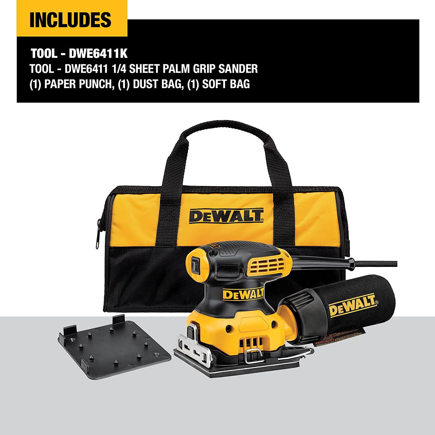 DEWALT Palm Sander, 1/4 Sheet (DWE6411K), Yellow