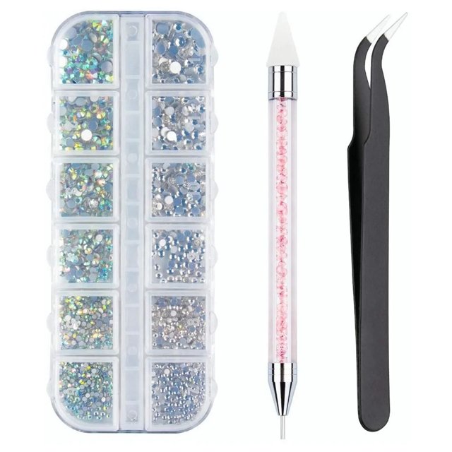 Kit de diamantes de imitación para decoración de uñas, manualidades multifuncionales para bricolaje, decoraciones con diamantes de imitación con pinza para recoger, para salón de uñas en casa