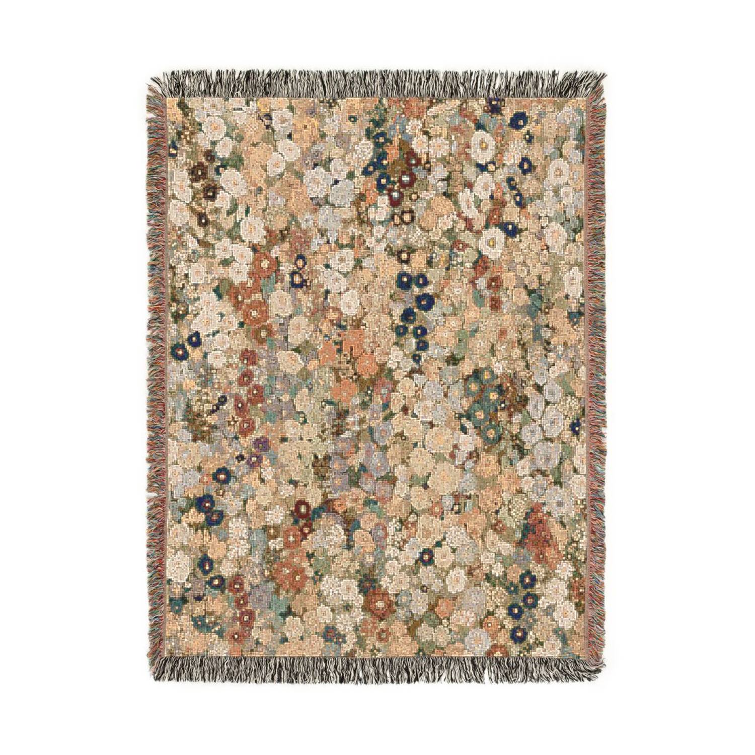Muted Sage, Blush and Cream Vintage Floral Woven Blanket, 100% Cotton, Botanical Style for Living Room or Bedroom