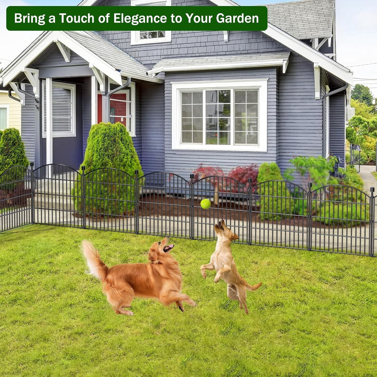 No Dig Decorative Garden Fence Animal Barrier - 5 Panels - 24 in (H) x 10 ft (L) - Dog Fence Outdoor for Yard, Rabbits and Small Pets - Tall Metal Wire Fencing Border for Garden and Patio