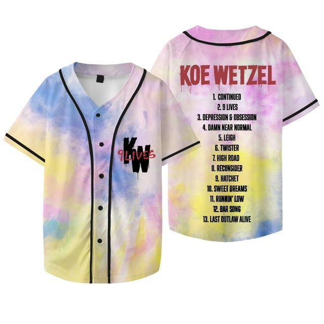 Koe Wetzel 9 Lives Album Merch Veste de Baseball T-Shirts Unisexes Mode Décontractée Manches Courtes Tee, style 8,TG