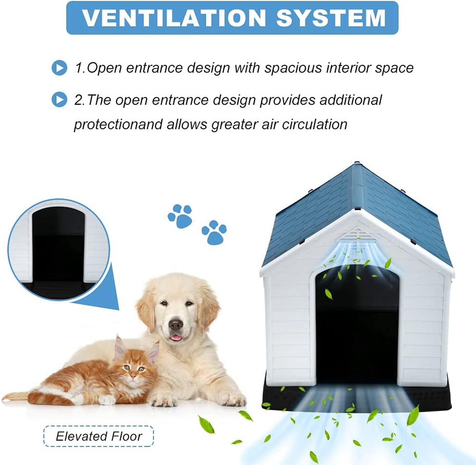 XF XINFENG Large Dog House Plastic Indoor Outdoor Waterproof Dog Kennel with Air Vents Elevated Floor( Blue, 41''L*37.4''W*39''H)