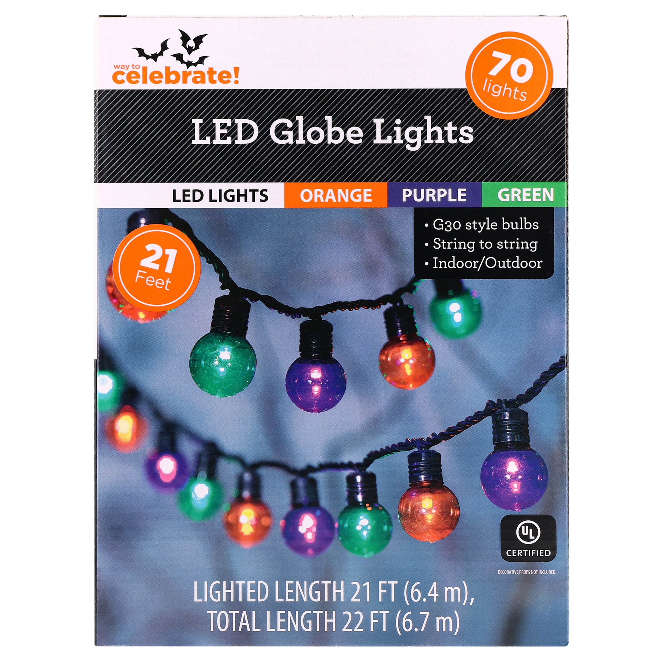 Way To Celebrate 70-Count LED G30 Globe Halloween String Lights, 21' photo 8