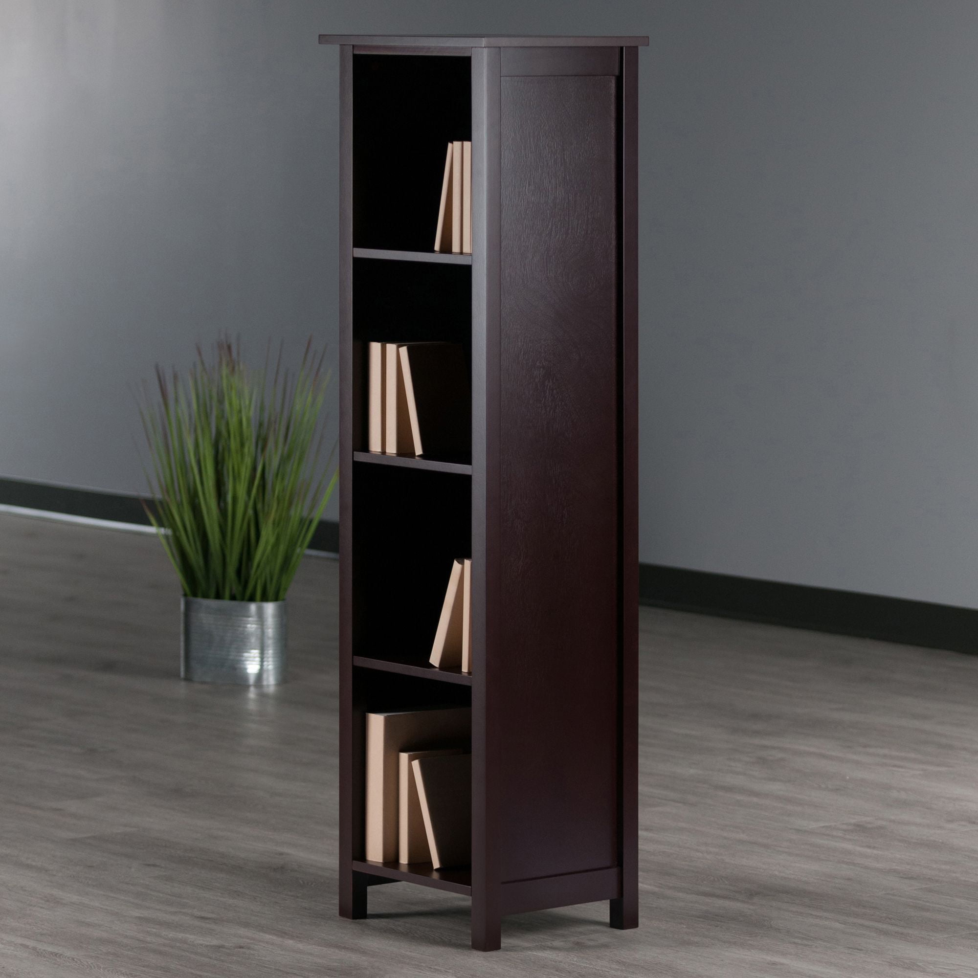 Winsome Wood Milan 4-Section Tall Storage Shelf, Narrow, Walnut Finish