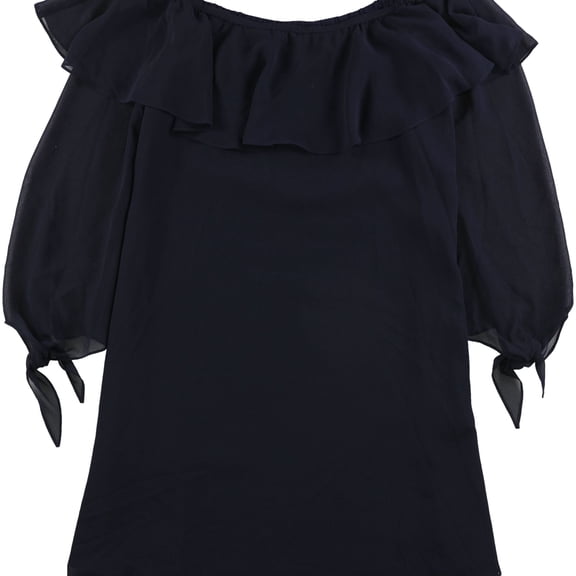 maison Jules Womens Ruffled Off The Shoulder Shift Dress, Blue, Large