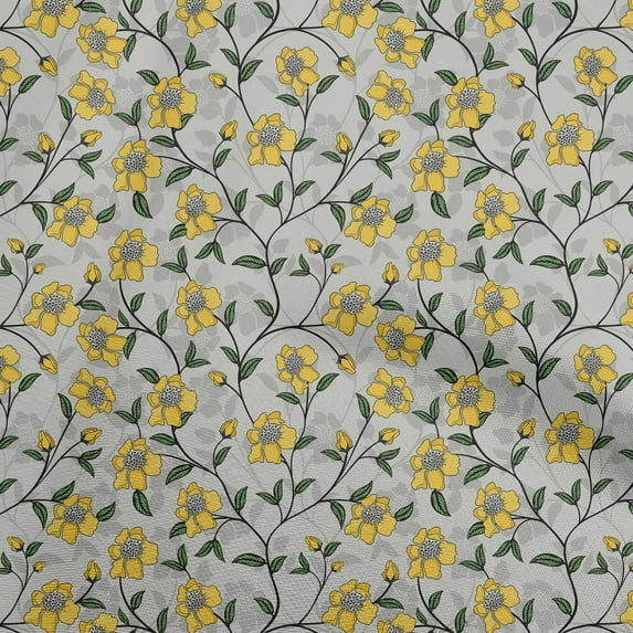 oneOone Cotton Poplin Yellow Fabric Floral Craft Projects Decor Fabric Printed By The Yard 56 Inch Wide