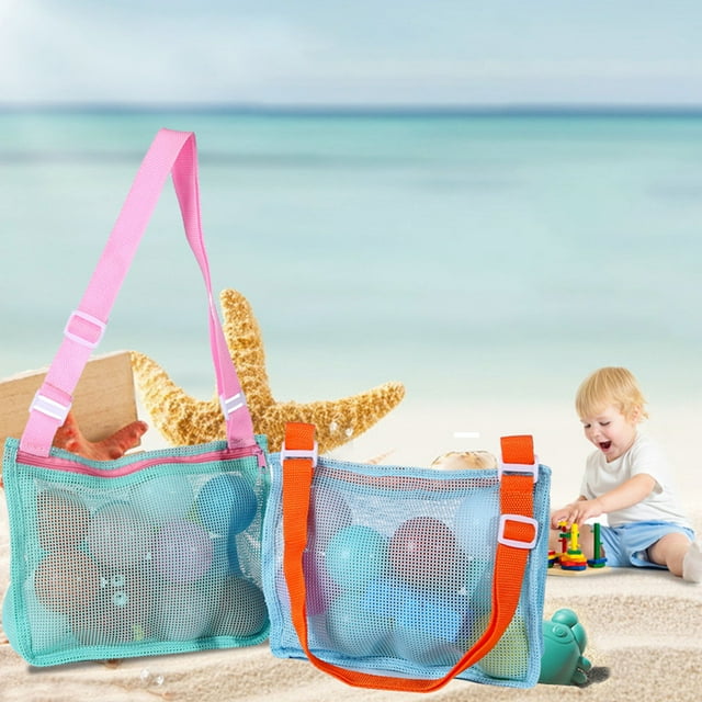 COUTEXYI Beach Toy Mesh Beach Bag Kids Shell Collecting Bag with