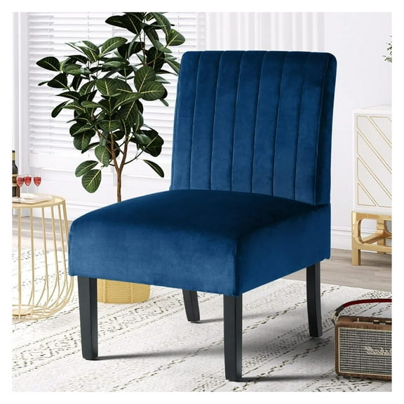 Modern Armless Accent Chair Decorative Slipper Chair Vanity Chair for Bedroom, Corner Side Chair Living Room Furniture Navy Blue 1