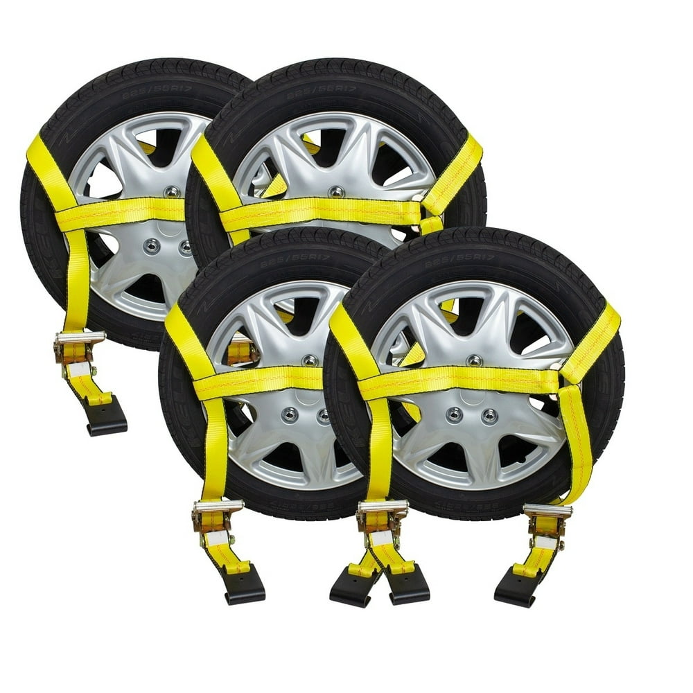 (4 Pack) 2"x10' Ratchet Wheel Net Lasso Strap Auto Hauling with Flat