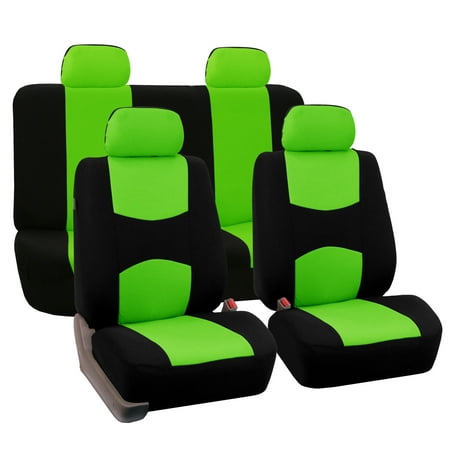 FH Group Cloth Car Seat Covers, Universal Fit Solid Back Seat Cover Full Set Green - FB050114GREEN-ST