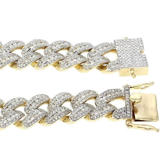 Midwest Jewellery 10K Gold Miami Bracelet 7.00ctw Diamonds Fully Iced Out 13mm Wide 9 Inch Long Mens Gold Bracelet