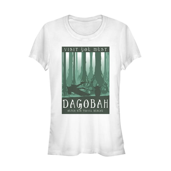 Junior's Star Wars Visit Dagobah Travel Poster Graphic Tee White Small