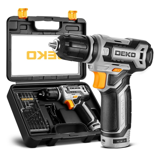 Taladro inalámbrico DEKO PRO, batería de 12 V con accesorios