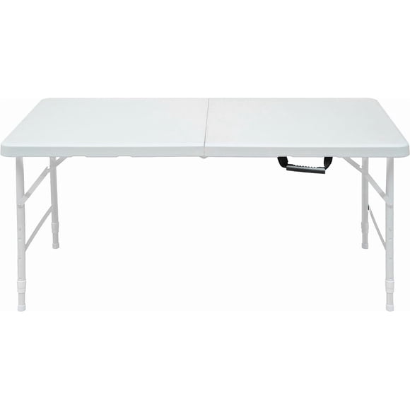 Mesa plegable portátil 120 cm - Plástico resistente, altura ajustable, patas antideslizantes, impermeable, fácil de limpiar - Ideal para interior y exterior - Color: Blanco