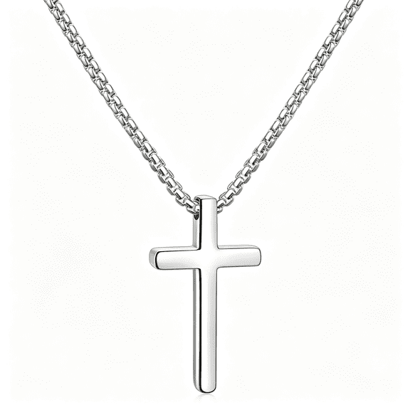 DESIGNICE Cross Necklace for Men, Silver/Gold/Black Mens Cross Necklaces with 2.5Mm Cross Chain and Stainless Steel Cross Pendant, Box Chain 16-24 Inch, Jewelry Gift