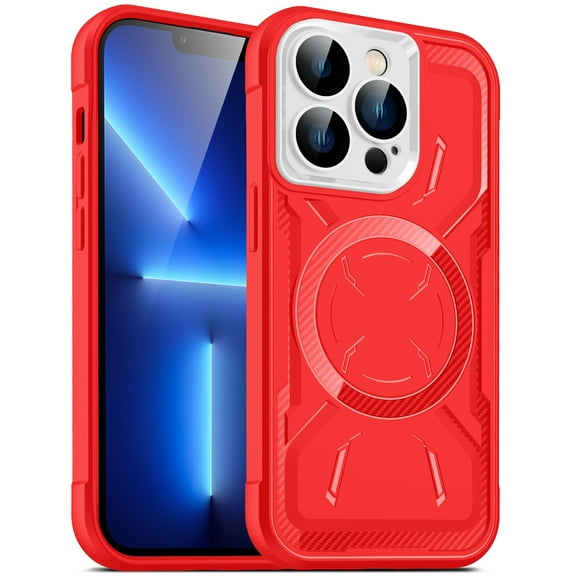 Magnetic for iPhone 13 Pro Case, [Compatible with MagSafe] [Camera Lens Protector] Non-Slip Drop Protection Full-Body Shockproof Rugged Back Phone Case Cover for iPhone 13 Pro, Red